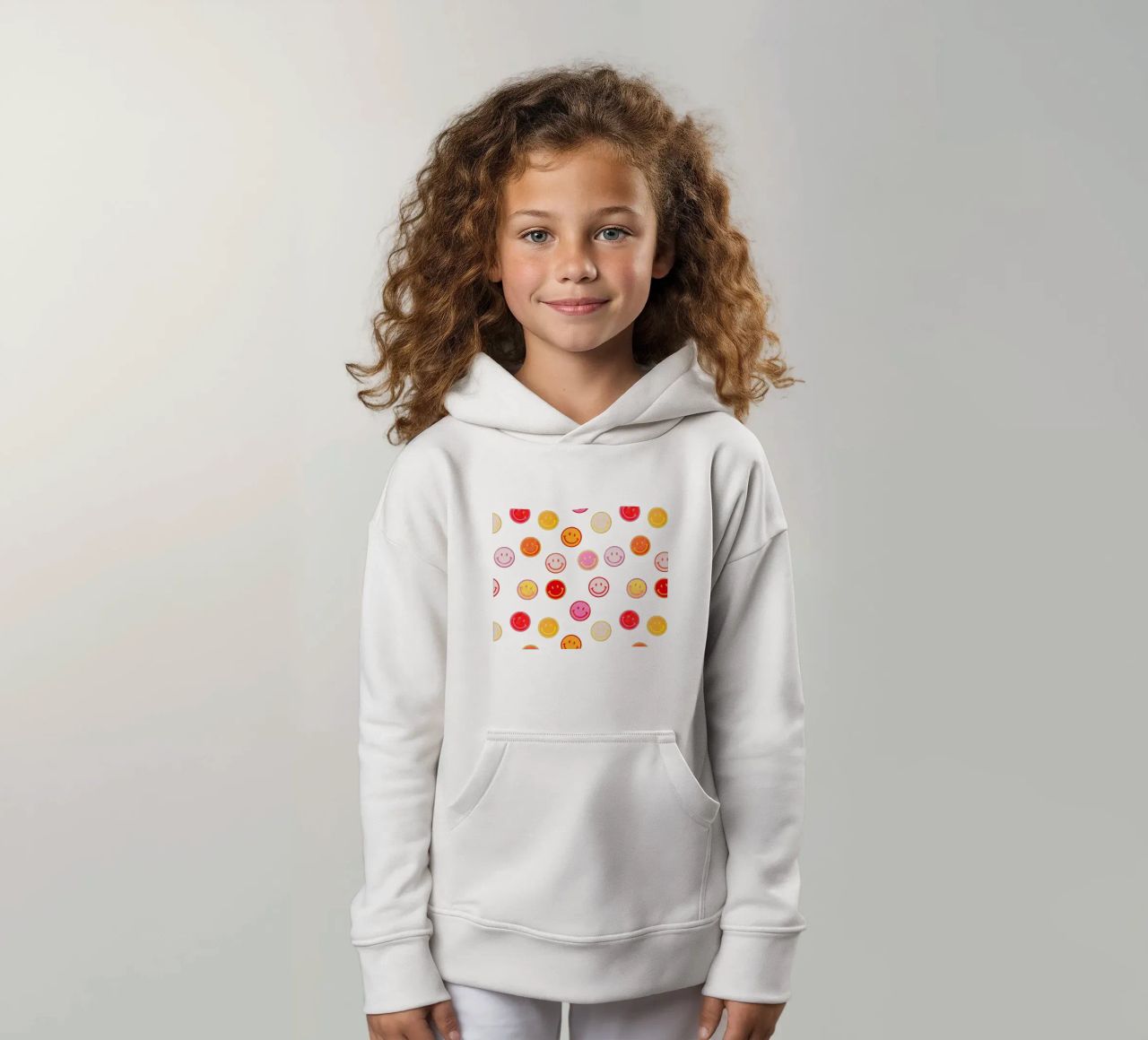 Smiling face colorful pattern in pink felpa bambino con cappuccio da showmemars