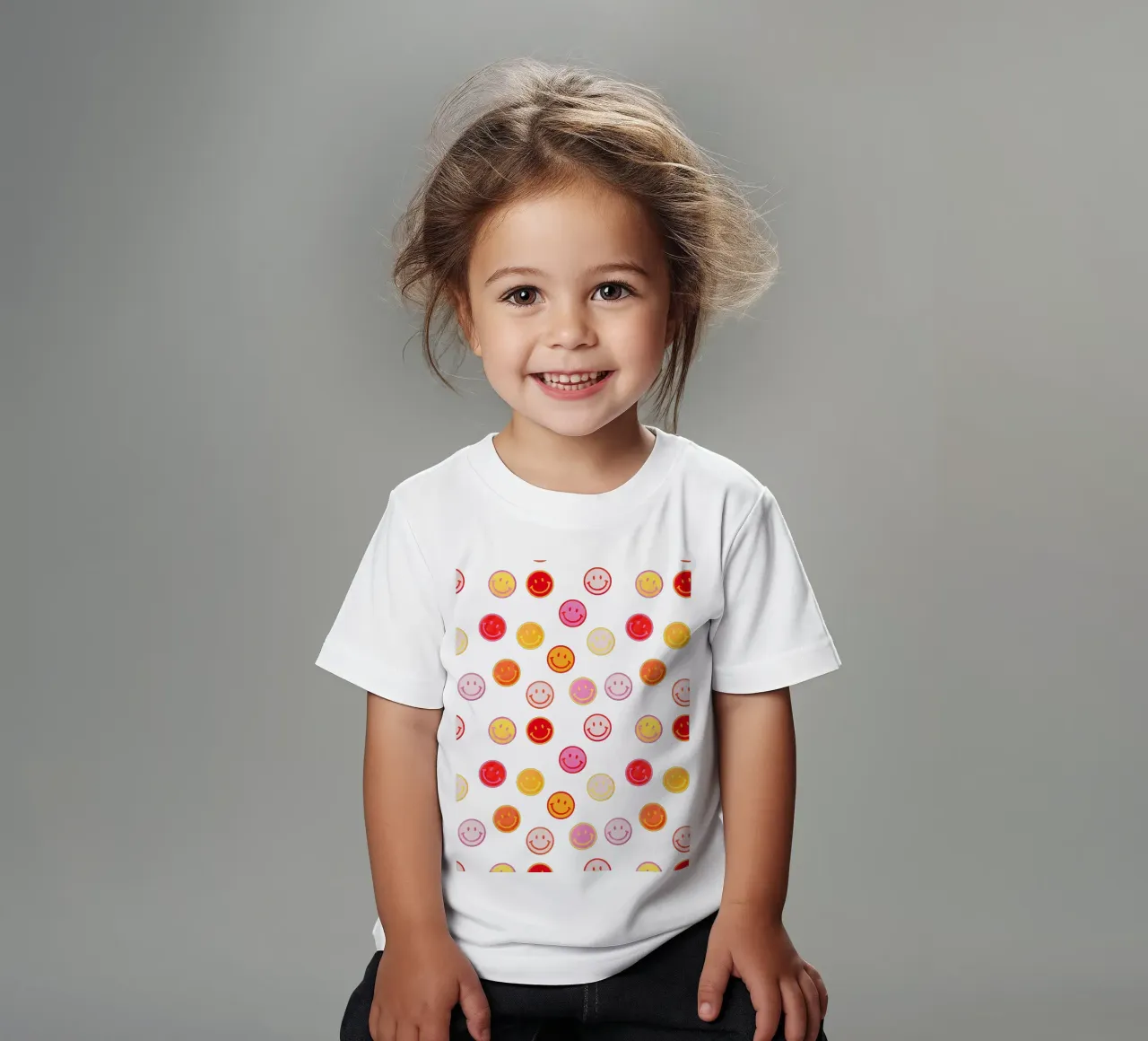 Smiling face colorful pattern in pink t-shirt bambini da showmemars