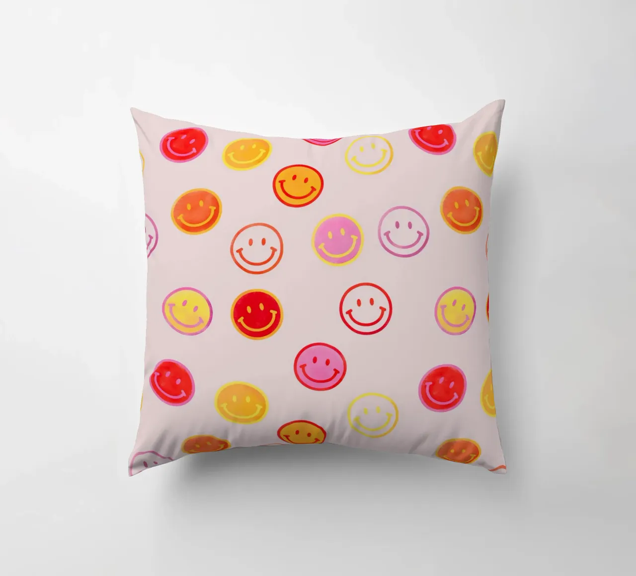 Smiling face colorful pattern in pink kussen van showmemars