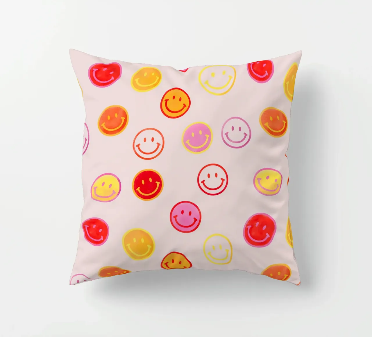 Smiling face colorful pattern in pink cuscino da showmemars