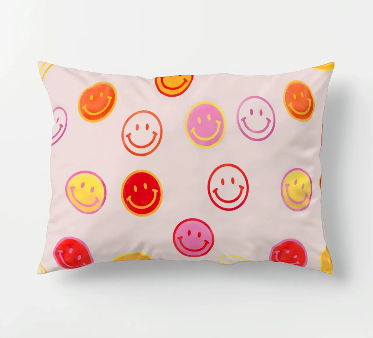 Smiling face colorful pattern in pink kussen van showmemars