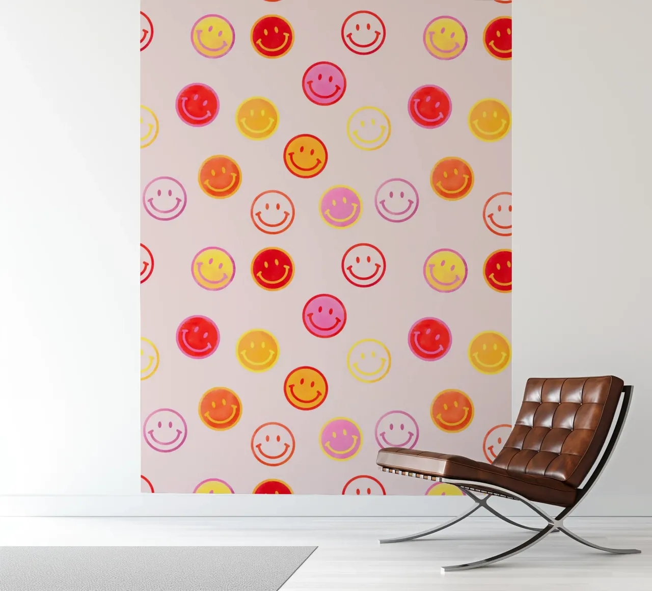Smiling face colorful pattern in pink papel para pared de showmemars
