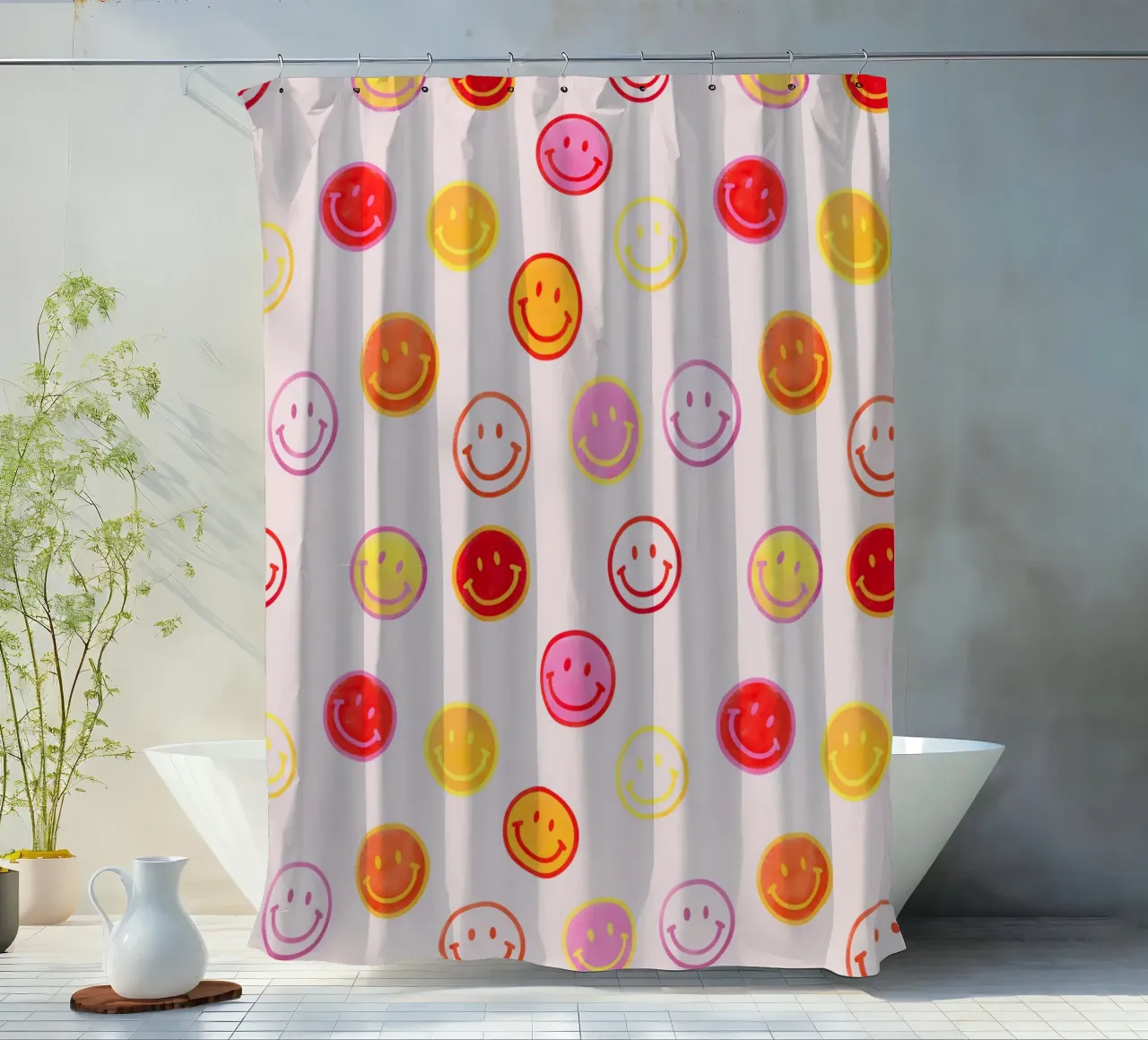 Smiling face colorful pattern in pink tenda da doccia da showmemars