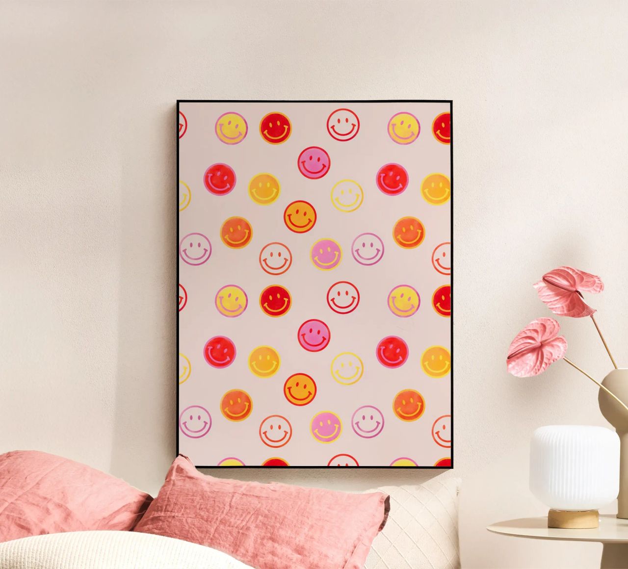 Smiling face colorful pattern in pink plexiglass da showmemars