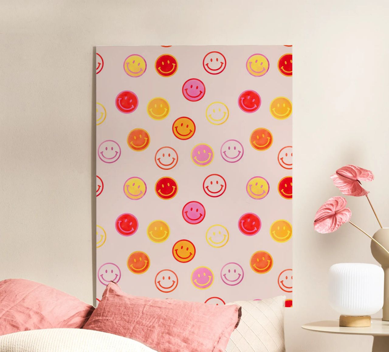 Smiling face colorful pattern in pink plexiglass da showmemars