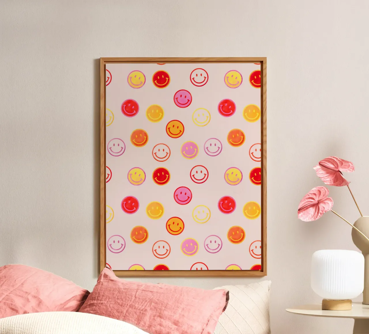 Smiling face colorful pattern in pink alluminio dibond da showmemars