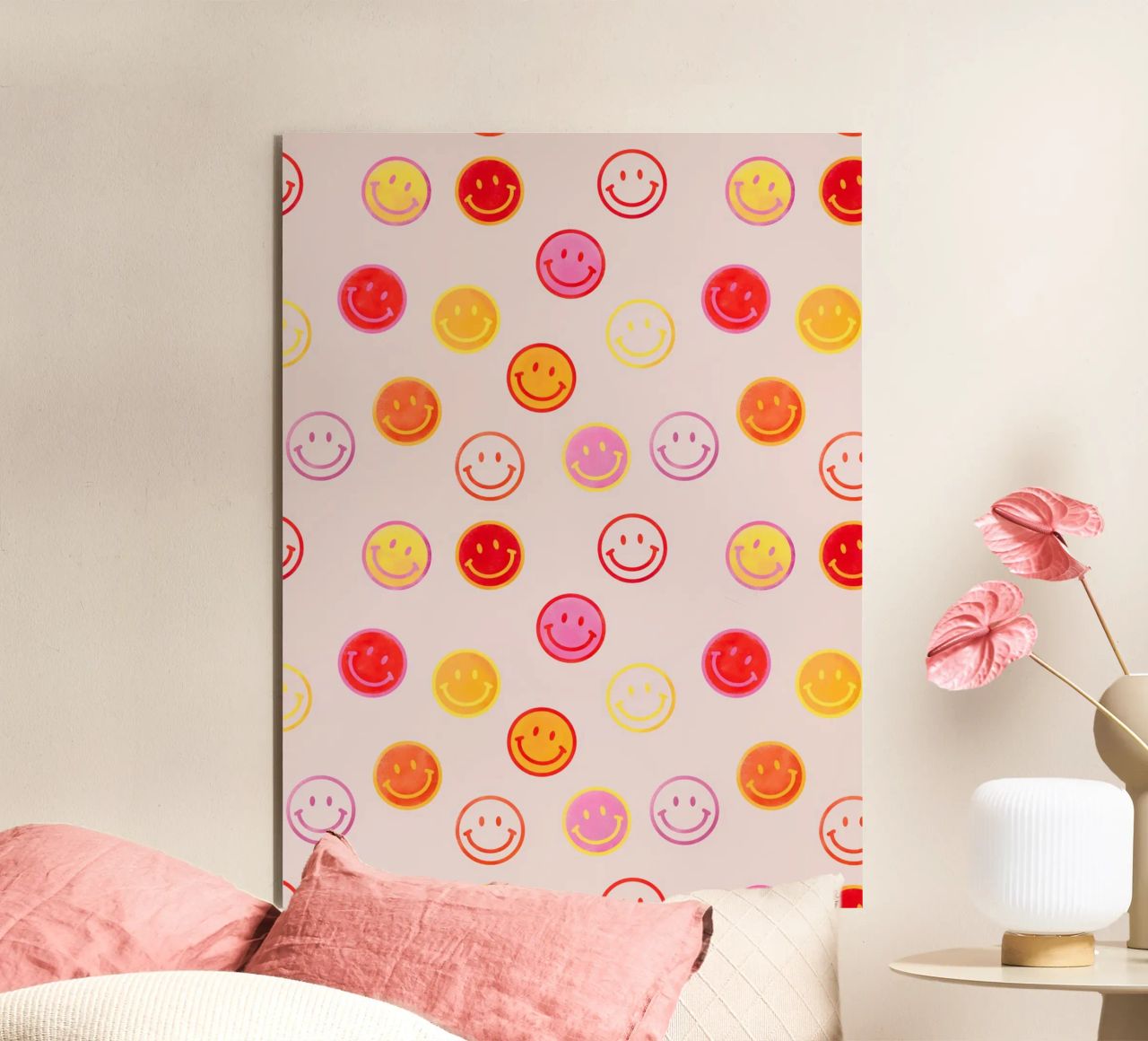 Smiling face colorful pattern in pink alluminio dibond da showmemars