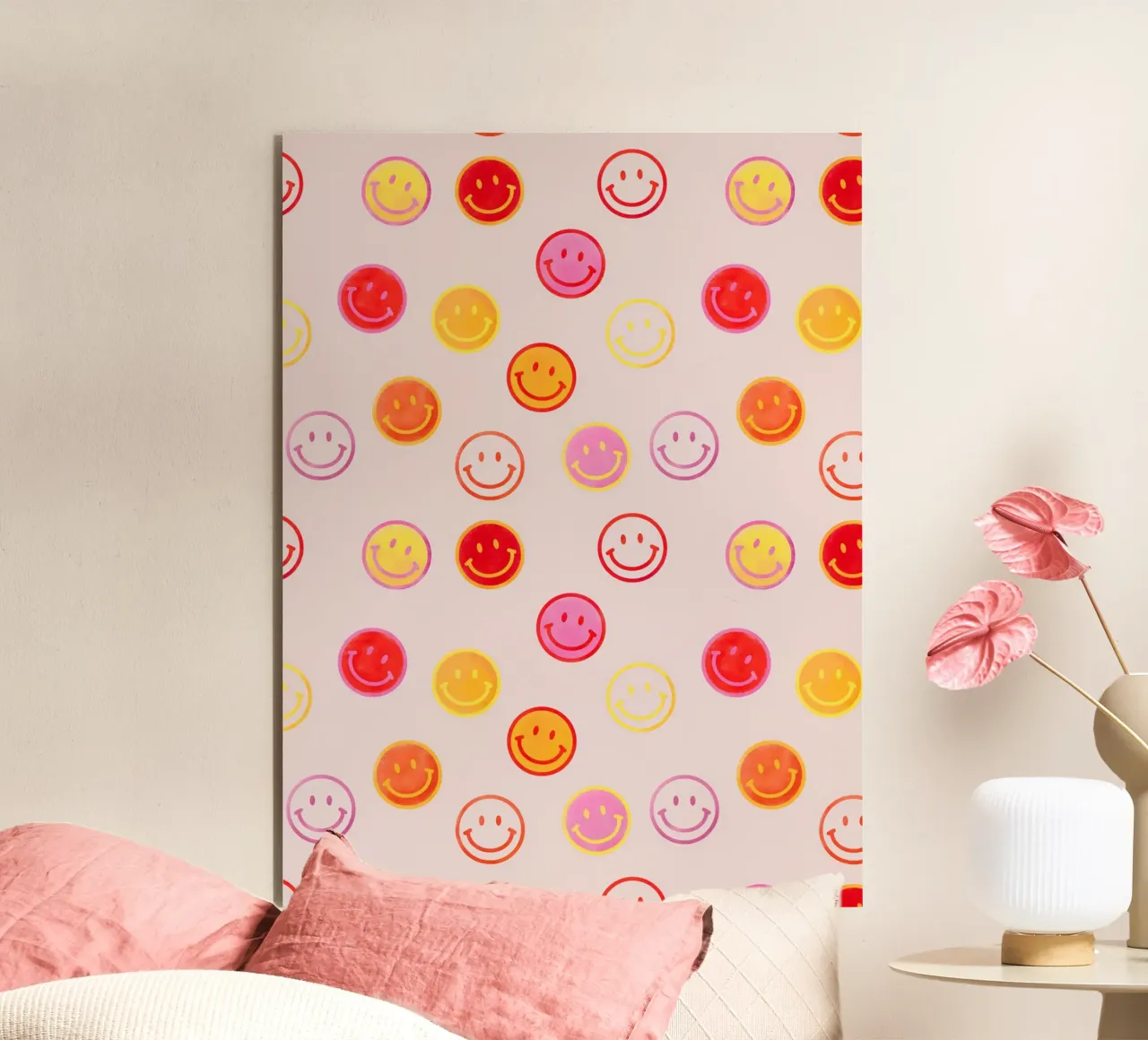 Smiling face colorful pattern in pink alu-dibond by showmemars