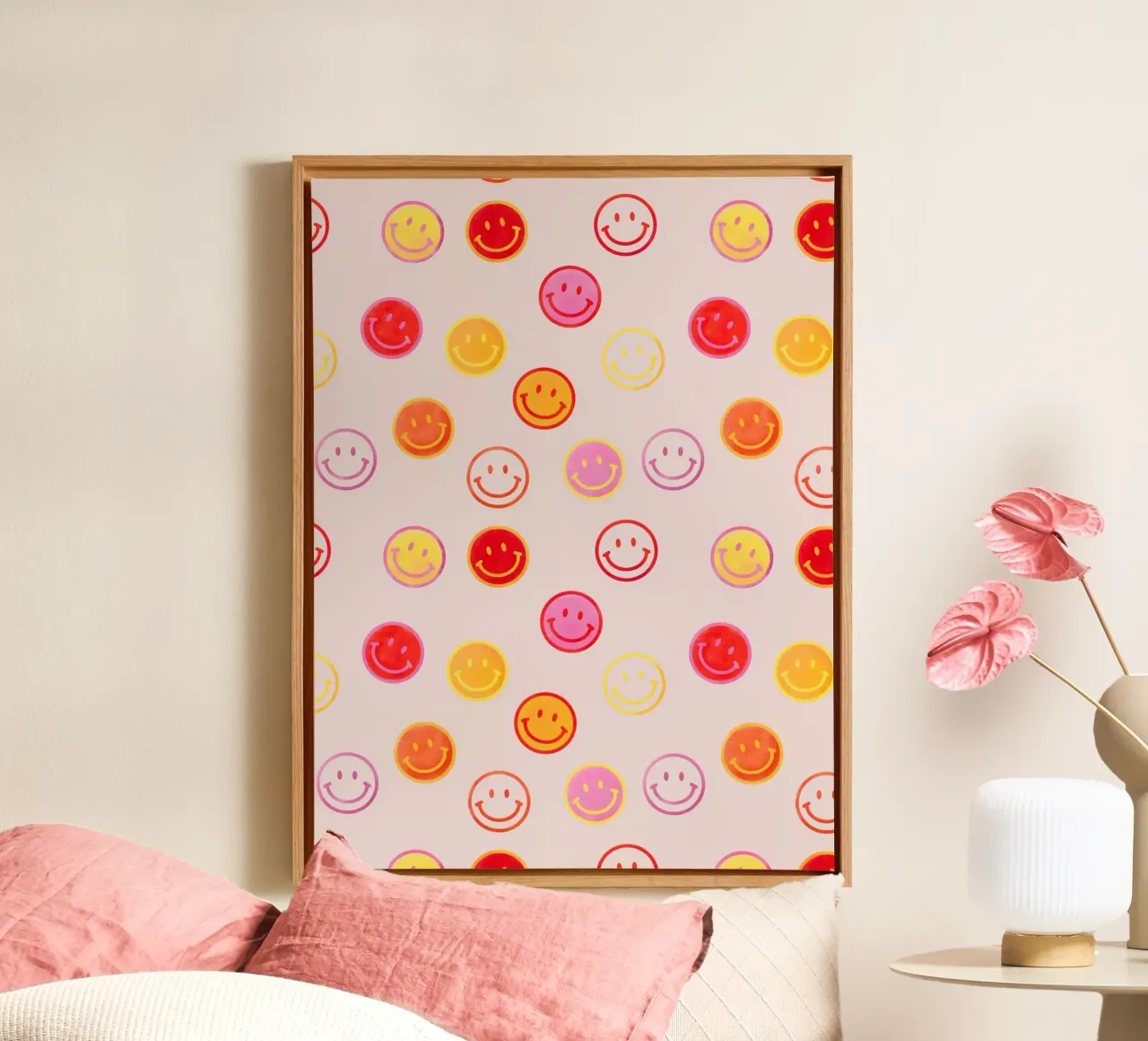 Smiling face colorful pattern in pink tela da showmemars
