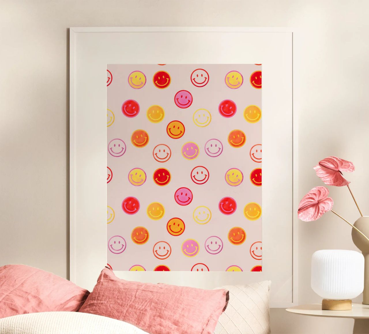 Smiling face colorful pattern in pink carta hahnemühle da showmemars