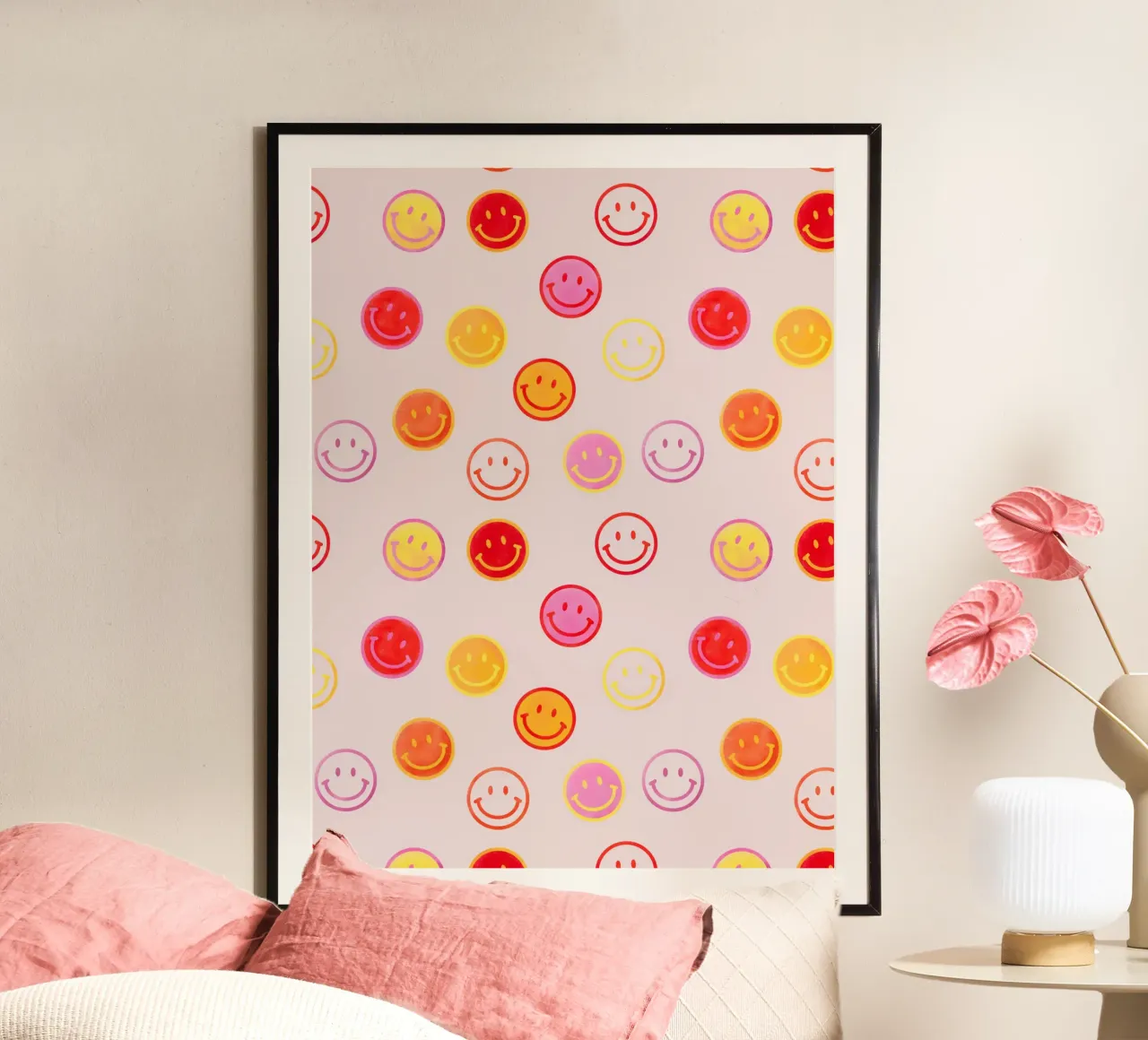 Smiling face colorful pattern in pink hahnemühle de showmemars