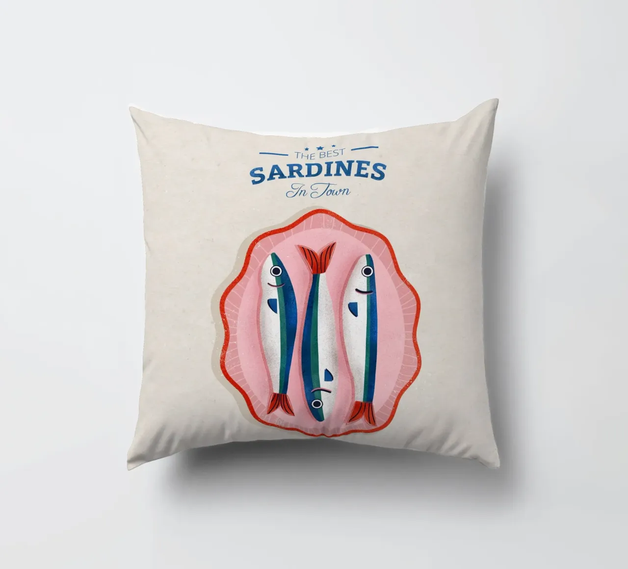 Retro Sardines – Hand-Drawn Seafood Art cuscino da showmemars