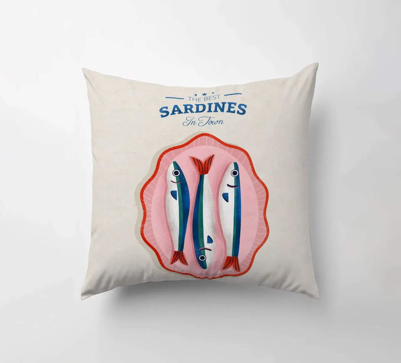 Retro Sardines – Hand-Drawn Seafood Art cuscino da showmemars