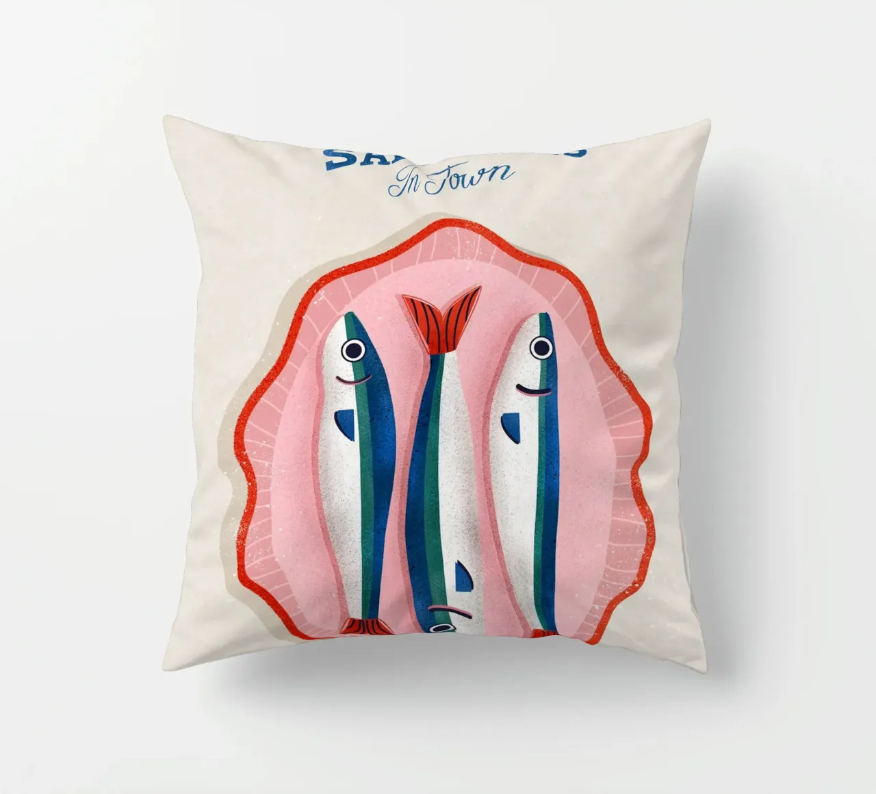 Retro Sardines – Hand-Drawn Seafood Art cuscino da showmemars