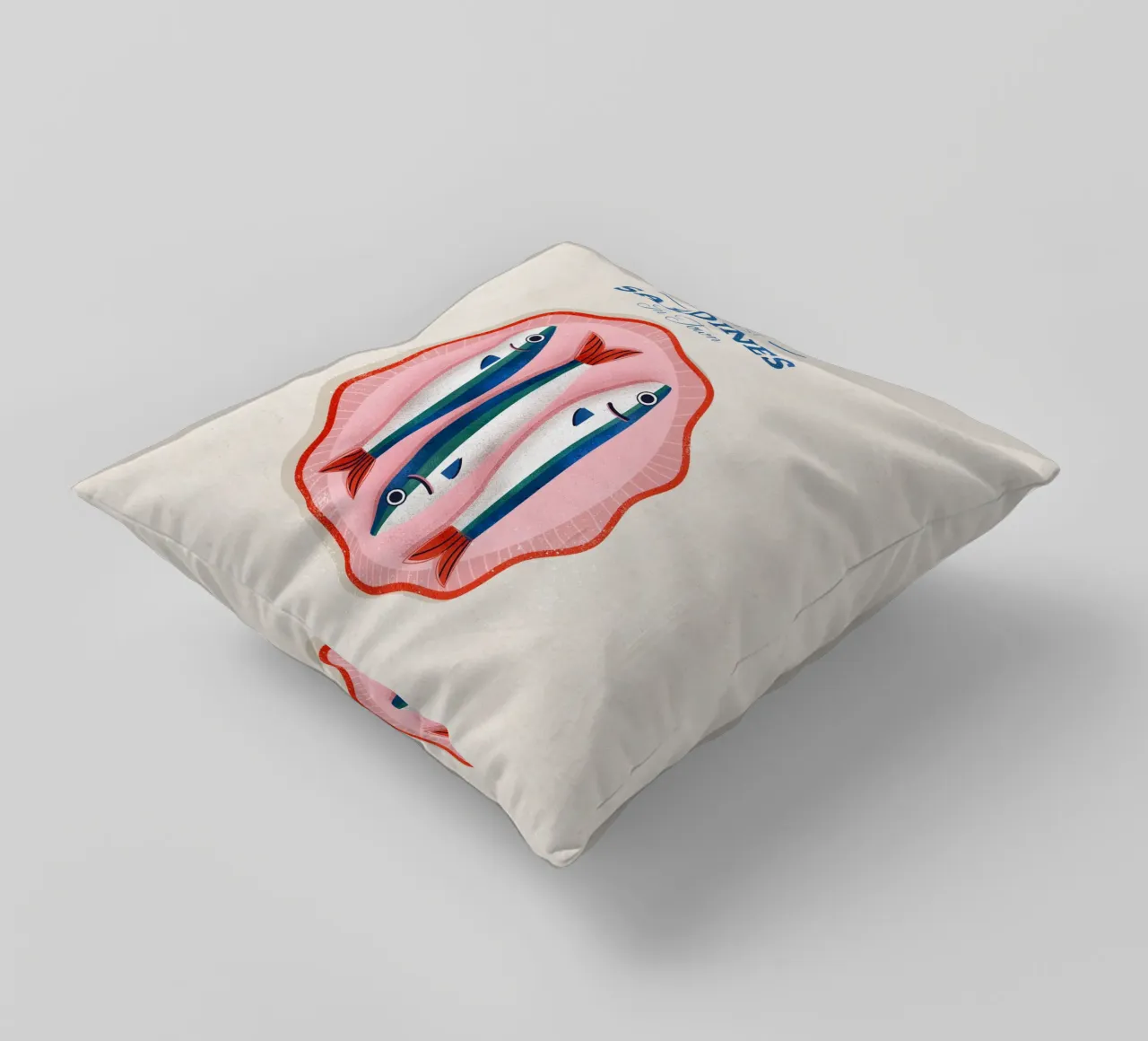 Retro Sardines – Hand-Drawn Seafood Art cuscino da showmemars
