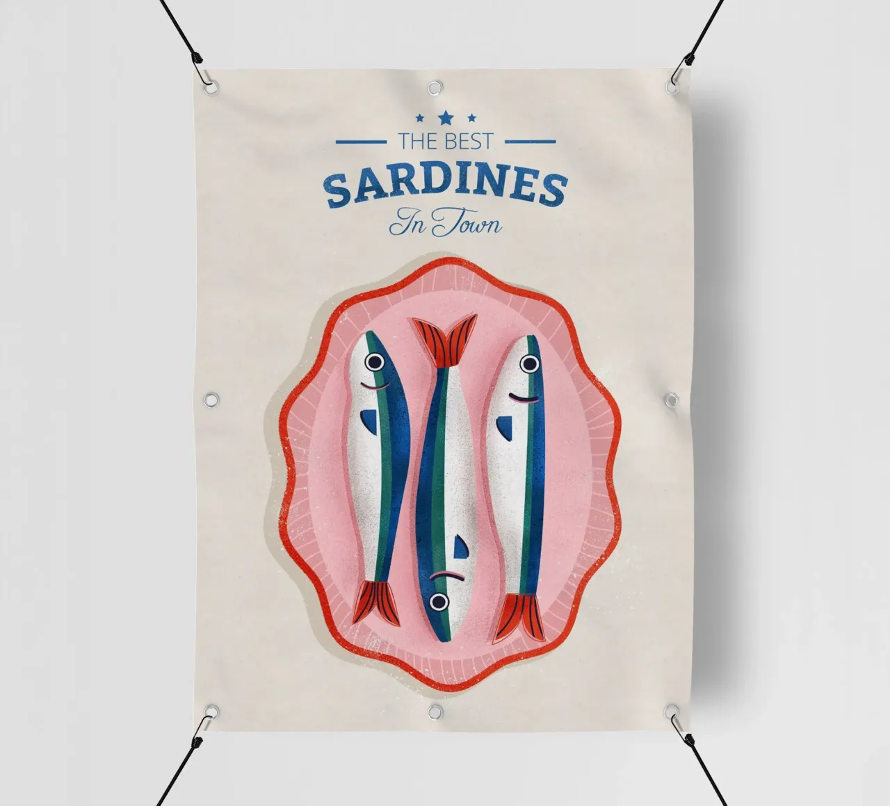 Retro Sardines – Hand-Drawn Seafood Art telo in pvc da showmemars