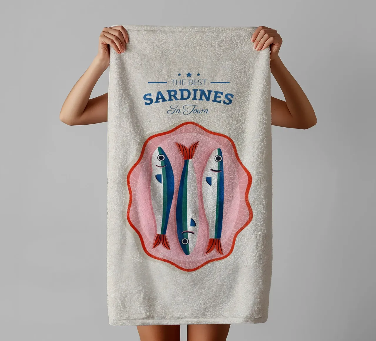 Retro Sardines – Hand-Drawn Seafood Art asciugamano da bagno da showmemars