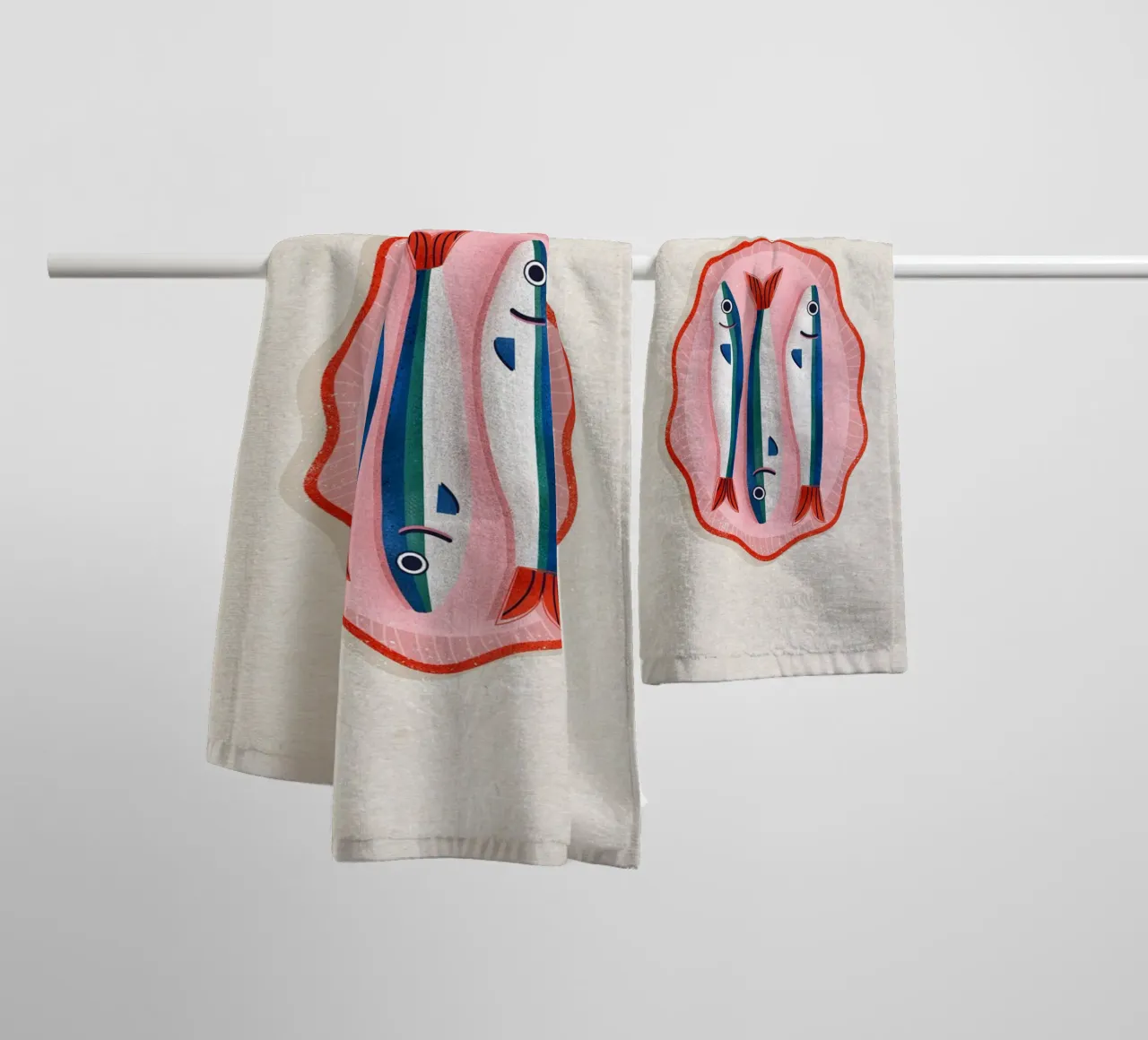 Retro Sardines – Hand-Drawn Seafood Art asciugamano da bagno da showmemars