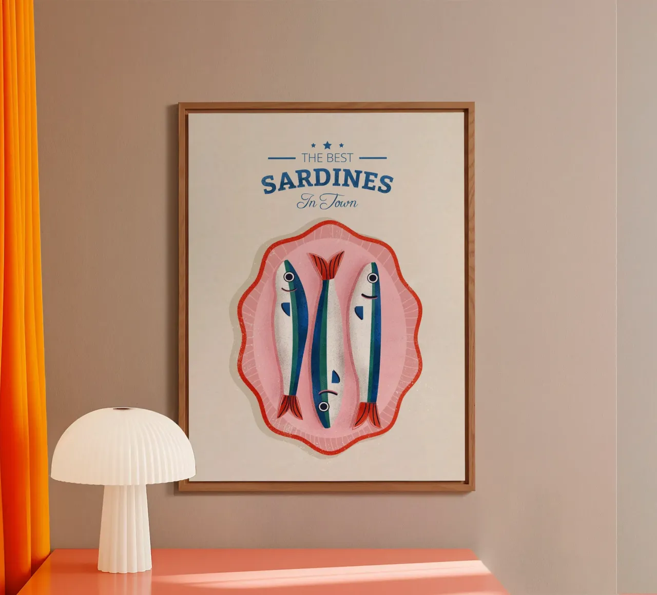Retro Sardines – Hand-Drawn Seafood Art alluminio dibond da showmemars