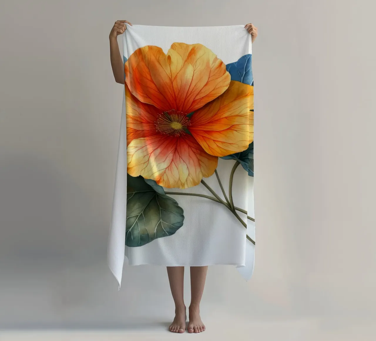 Nasturtium Flower 1 beach towel by Bold Blooms
