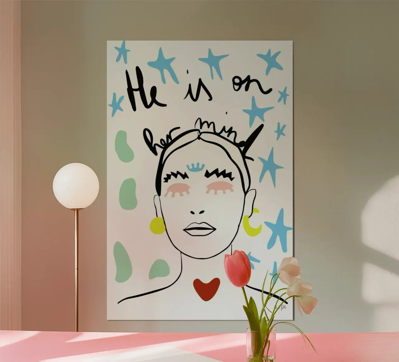 He on Her Mind poster con telaio in alluminio da Linda Gobeta