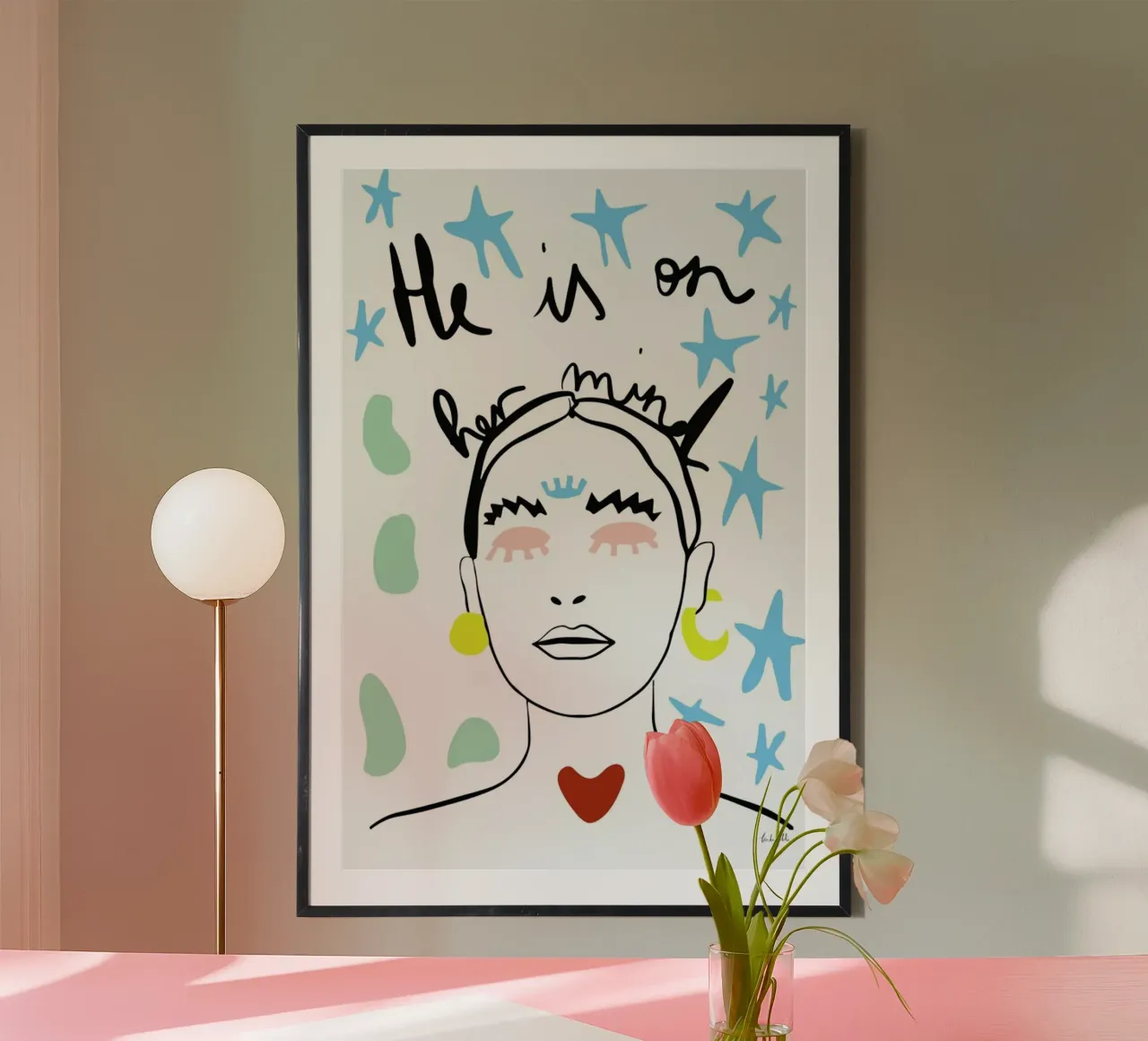 He on Her Mind poster con telaio in alluminio da Linda Gobeta