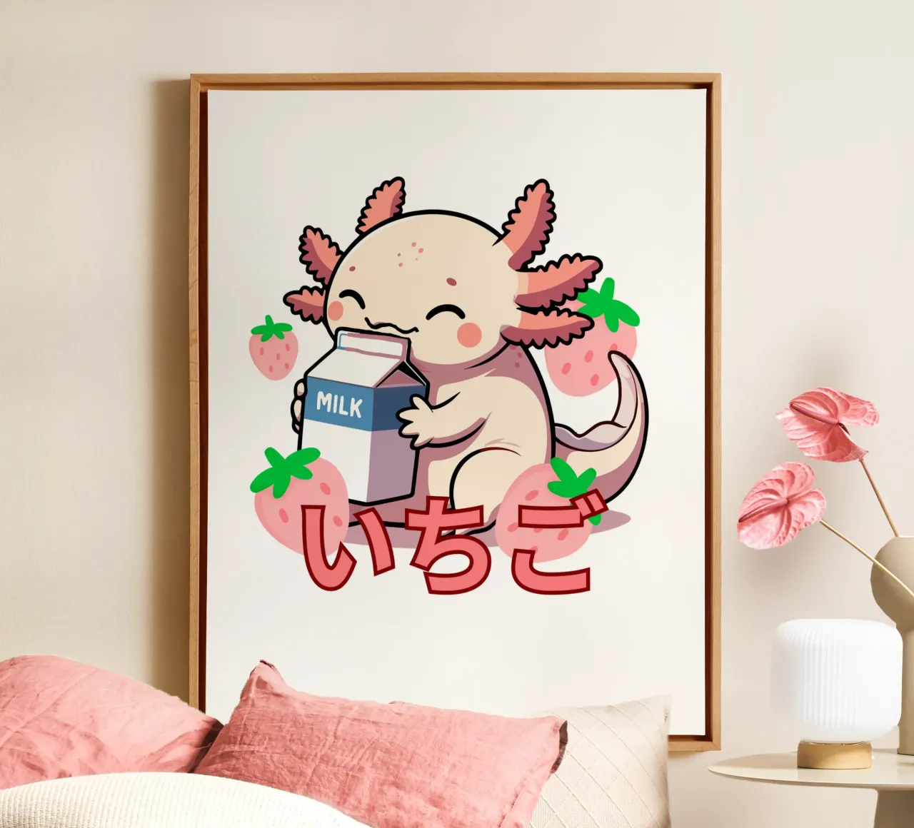 cute axolotl tela con Cornice a cassetta da edsonramosart
