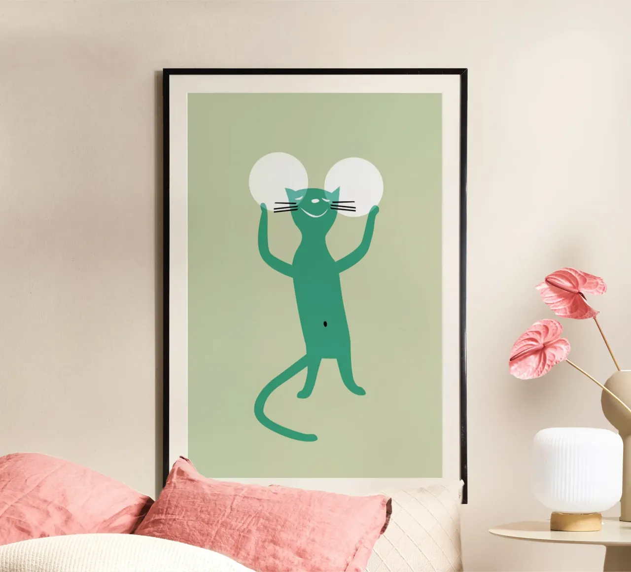 White Ears poster con telaio in legno da Monika Aichele
