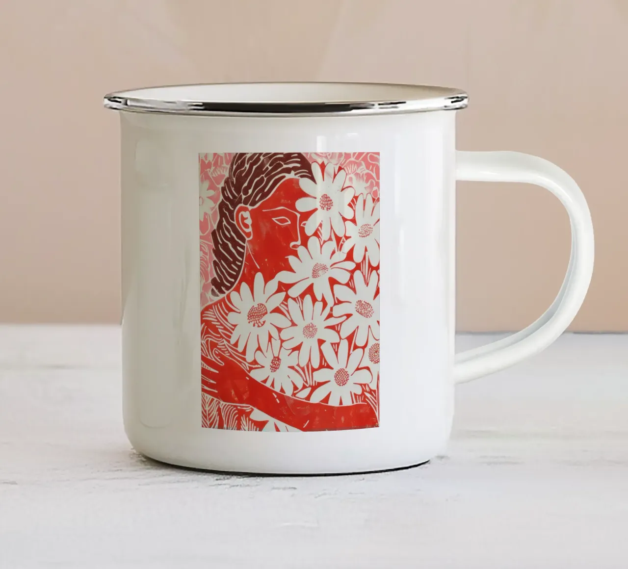 Abstracte Mensen Muurkunst, Eigentijds Kunstwerk Minimalistisch emaille mok van Boheme