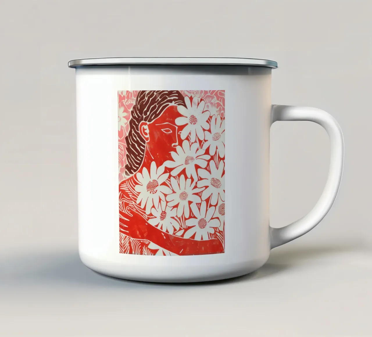 Abstracte Mensen Muurkunst, Eigentijds Kunstwerk Minimalistisch emaille mok van Boheme