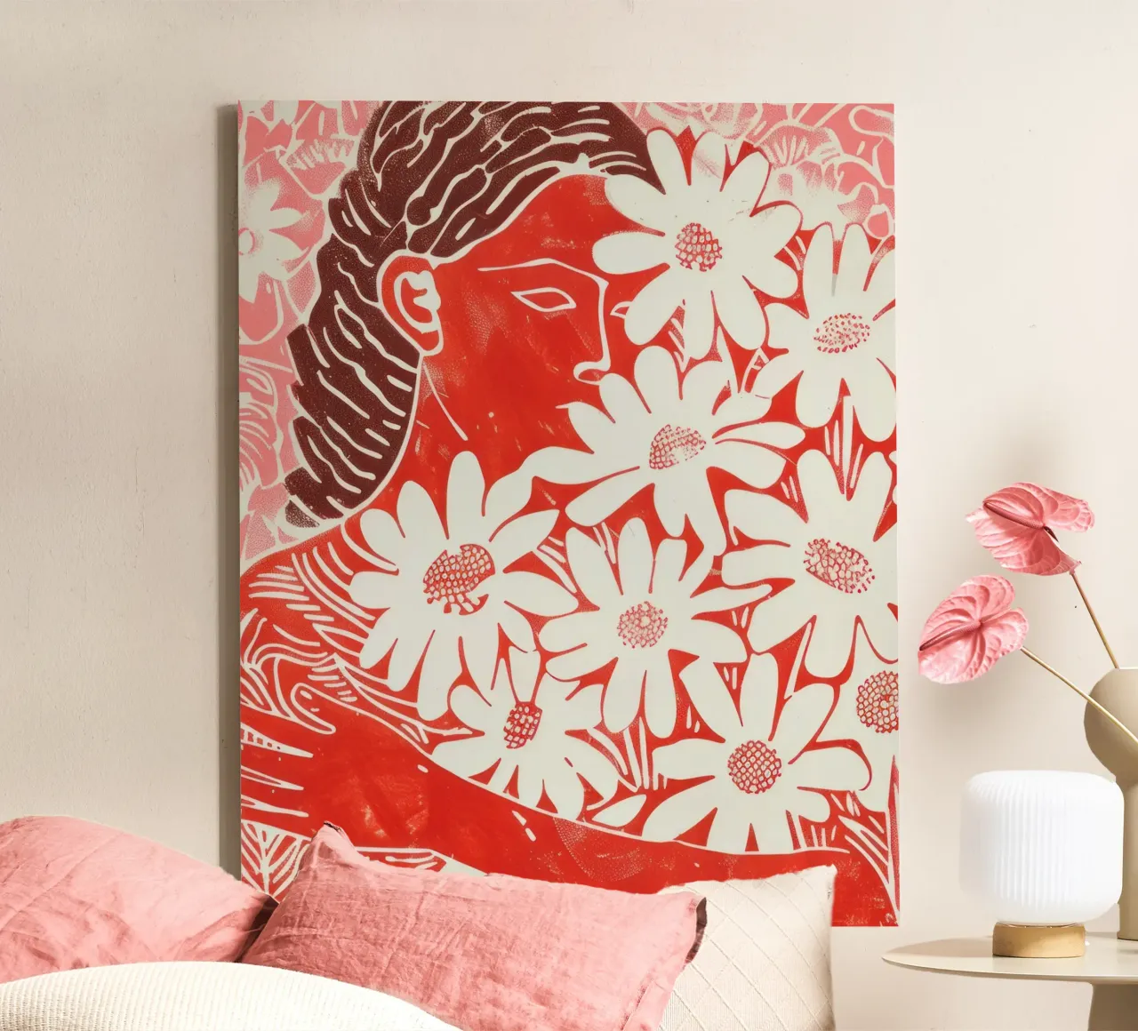Abstracte Mensen Muurkunst, Eigentijds Kunstwerk Minimalistisch canvas met Baklijst van Boheme