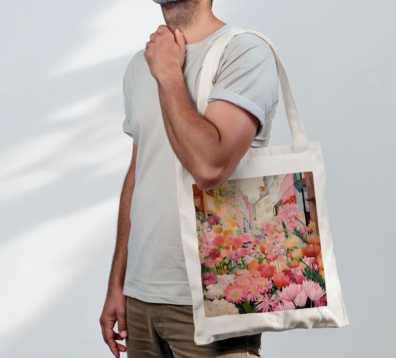 Blumenmarkt, Floral Poster, Abstrakter Druck, Moderne Kunst Jutebeutel von Boheme
