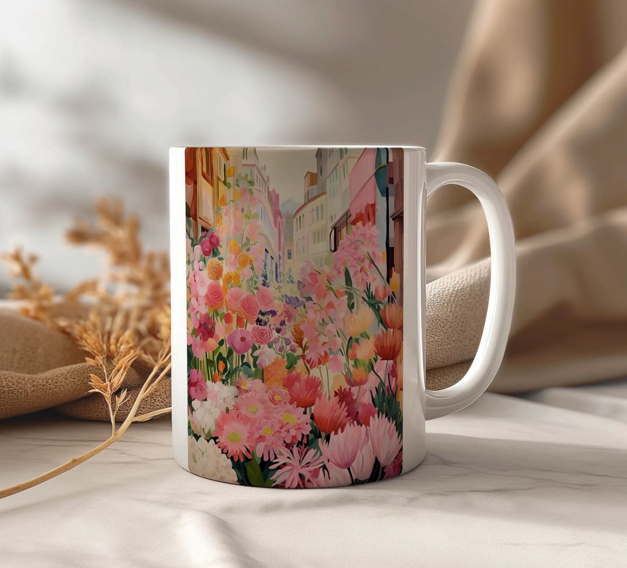 Blumenmarkt, Floral Poster, Abstrakter Druck, Moderne Kunst Keramik Tasse von Boheme