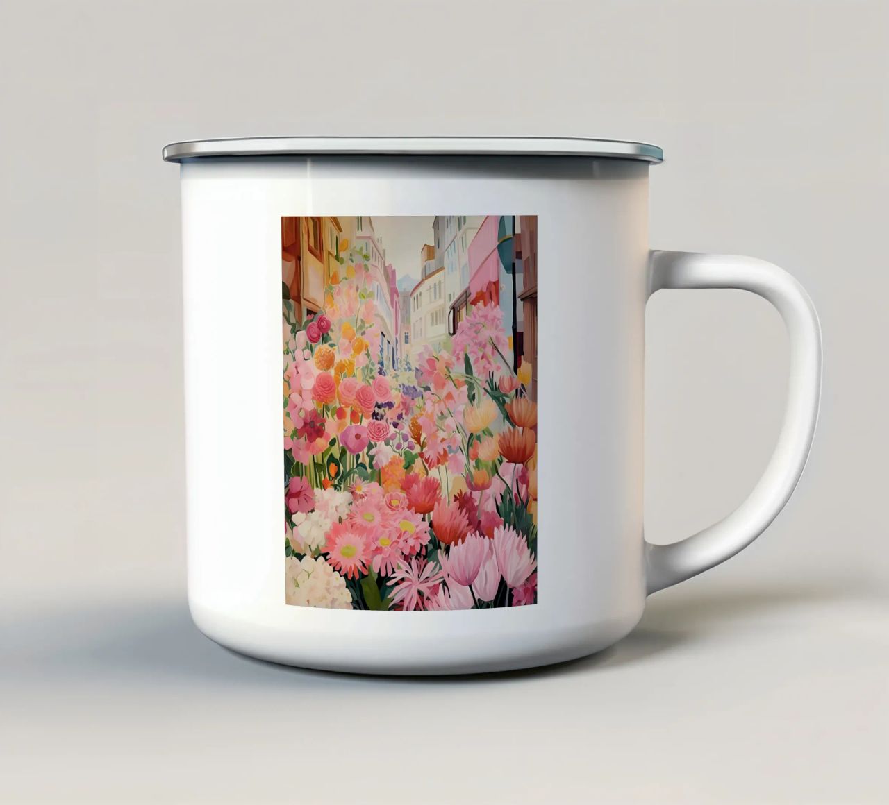Blumenmarkt, Floral Poster, Abstrakter Druck, Moderne Kunst Emaille Tasse von Boheme