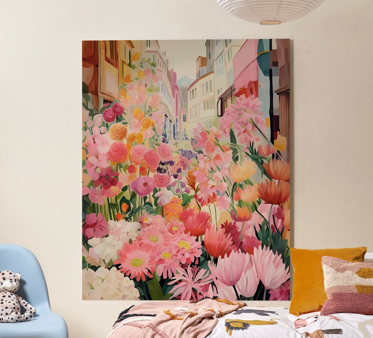 Blumenmarkt, Floral Poster, Abstrakter Druck, Moderne Kunst Acryl-Glas von Boheme
