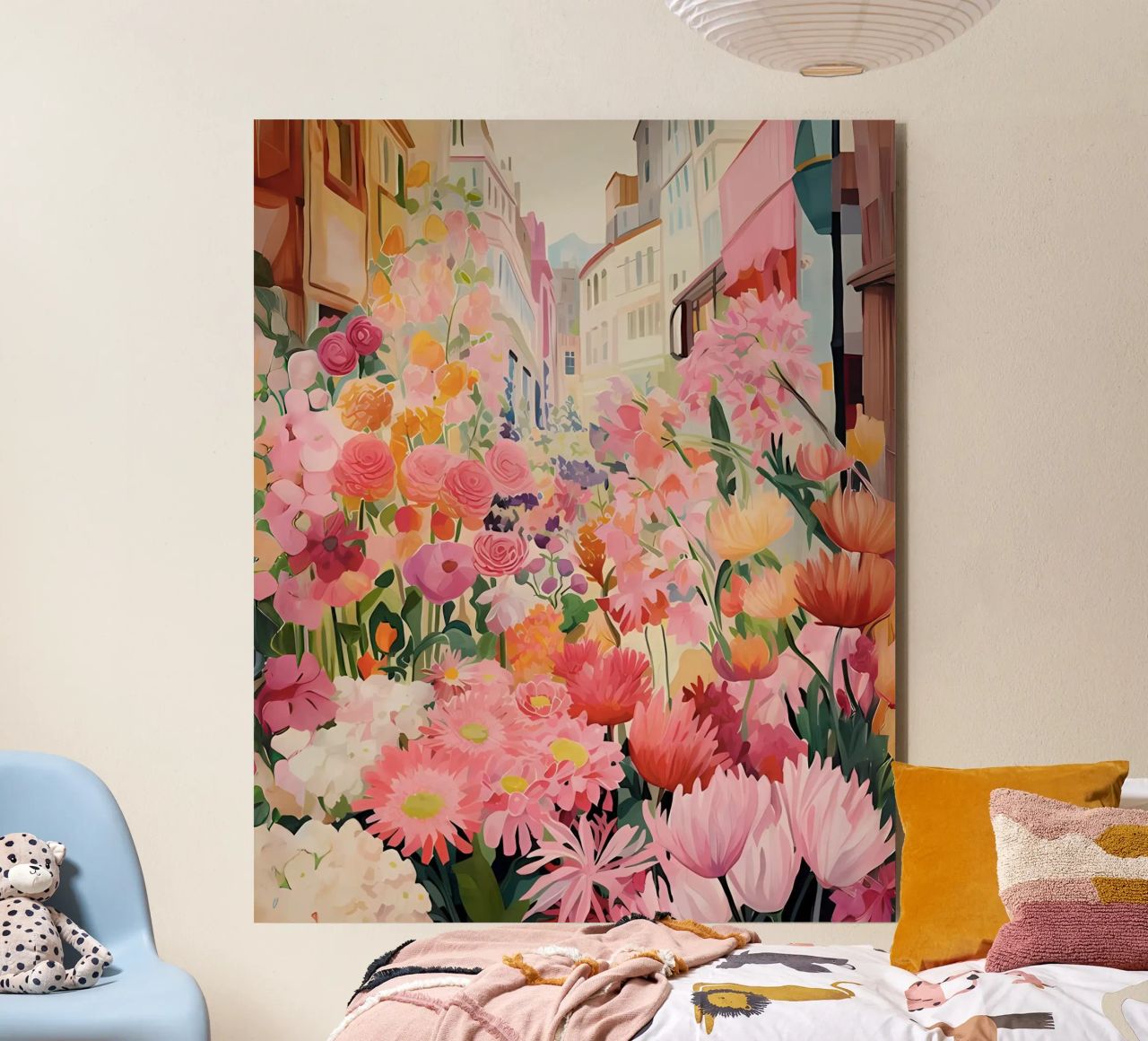 Blumenmarkt, Floral Poster, Abstrakter Druck, Moderne Kunst Alu-Dibond von Boheme