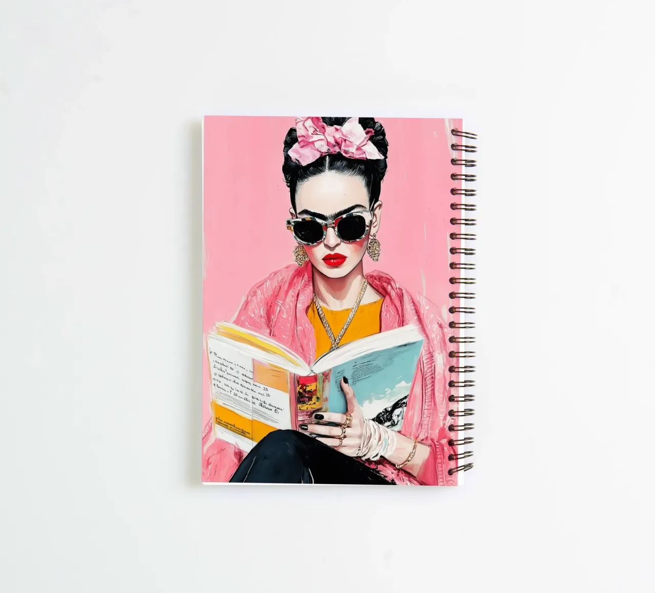 Frida reading book spiral notebook by Justyna Jaszke JBJart