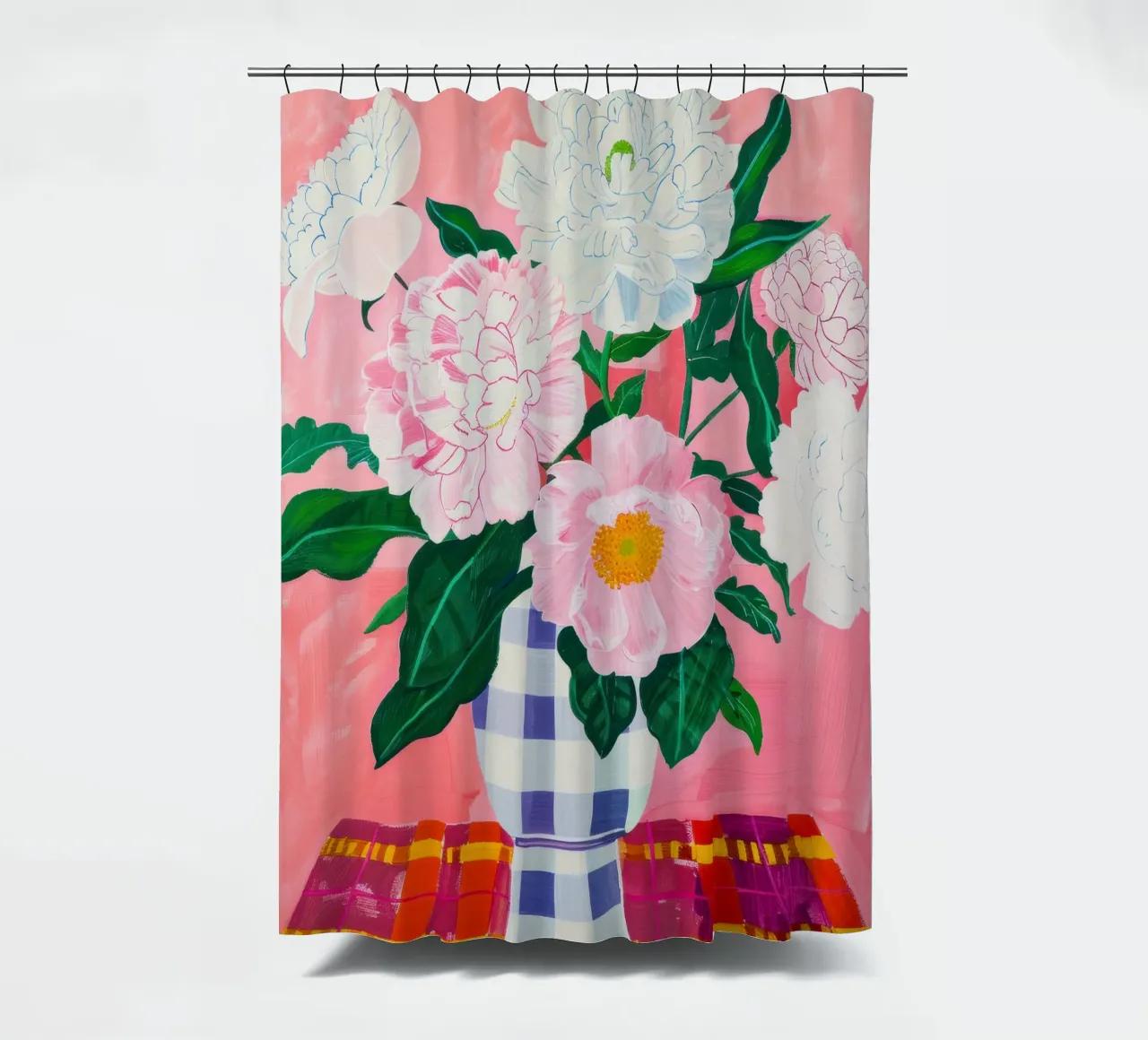 Abstracte Bloemen Poster, Pioenroos Print Moderne Abstracte Kunst douchegordijn van Boheme