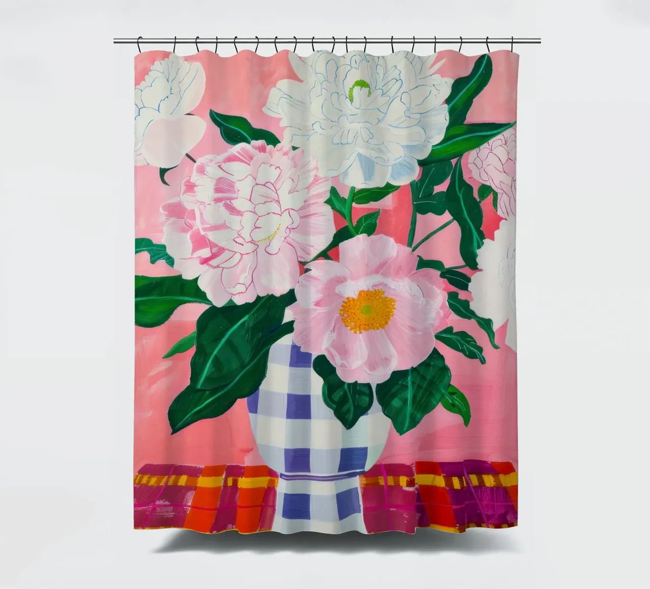 Abstracte Bloemen Poster, Pioenroos Print Moderne Abstracte Kunst douchegordijn van Boheme