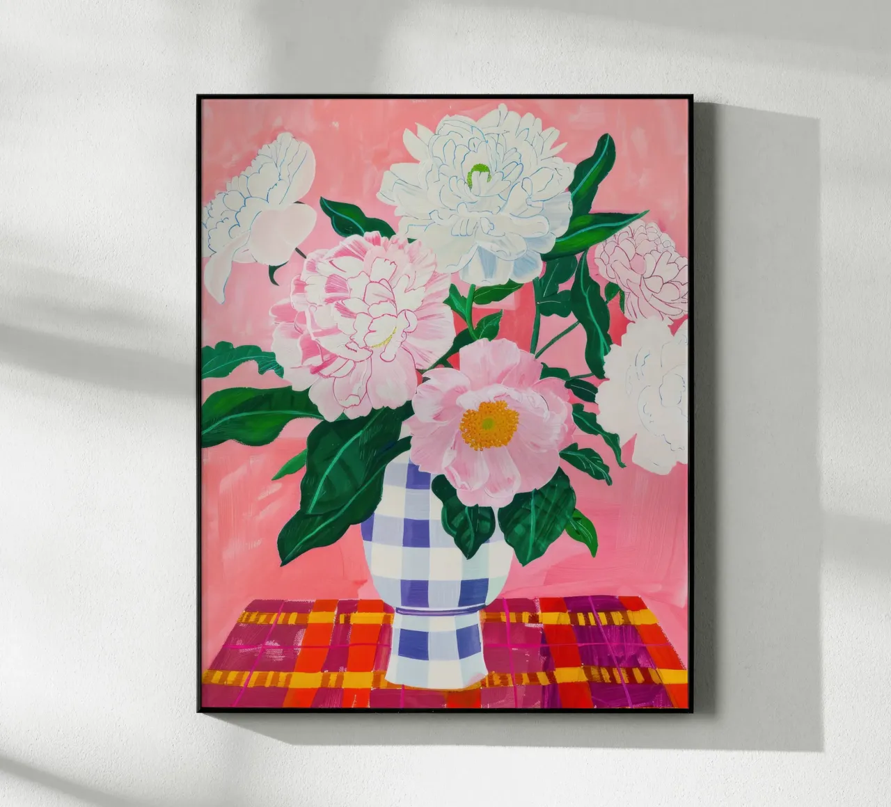 Abstracte Bloemen Poster, Pioenroos Print Moderne Abstracte Kunst acryl van Boheme