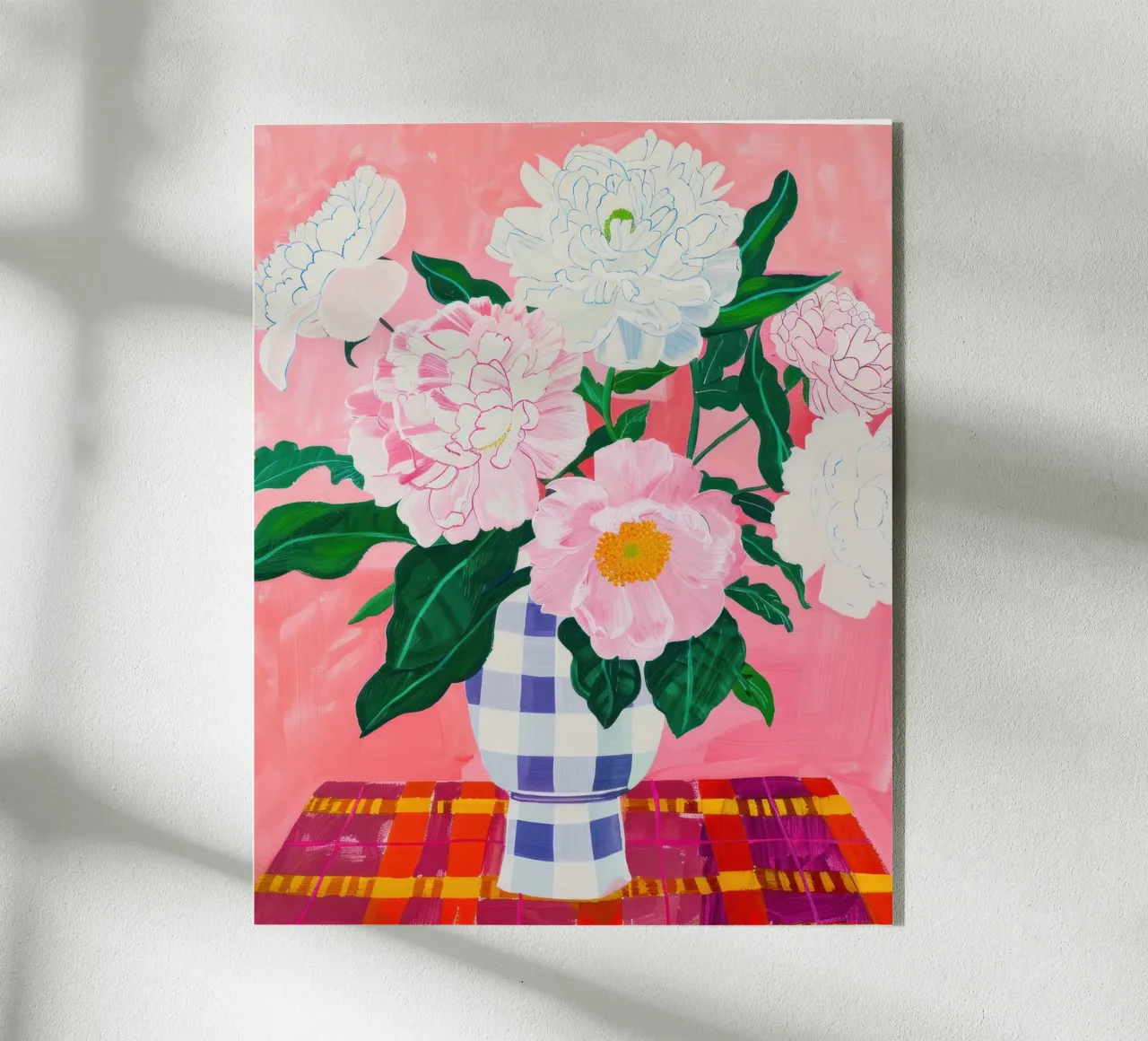 Abstracte Bloemen Poster, Pioenroos Print Moderne Abstracte Kunst acryl van Boheme