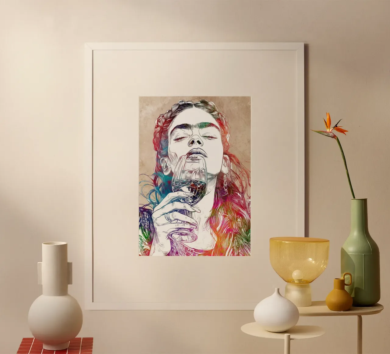 Ragazza che beve poster con telaio in plastica da Justyna Jaszke JBJart