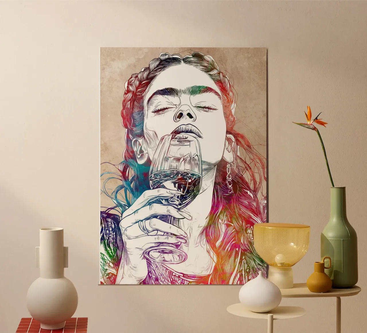 Ragazza che beve poster con telaio in plastica da Justyna Jaszke JBJart