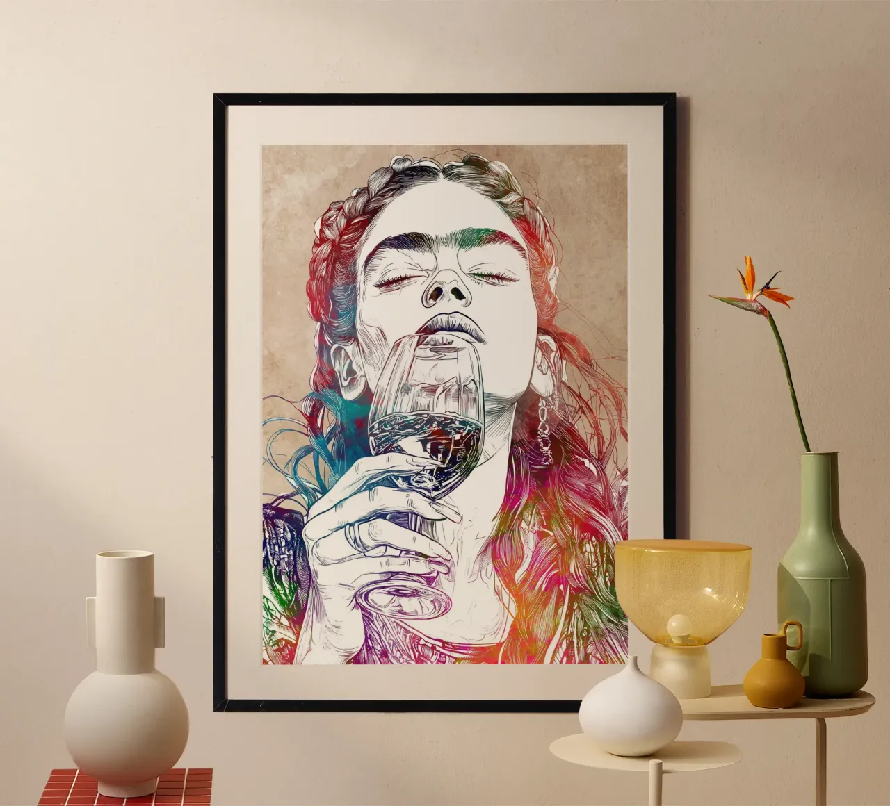 Ragazza che beve poster con telaio in plastica da Justyna Jaszke JBJart