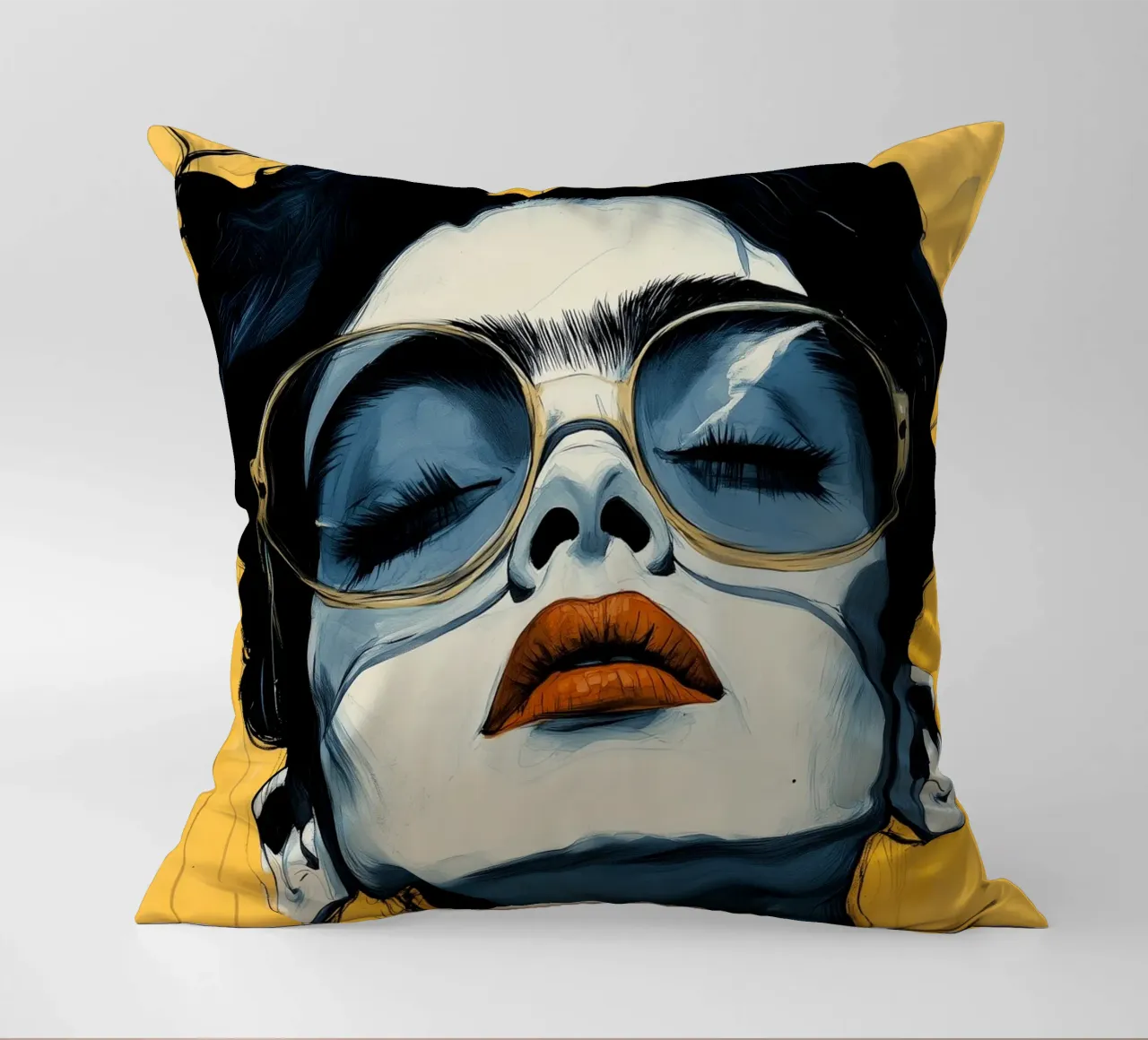 Woman face decorative cushion by Justyna Jaszke JBJart