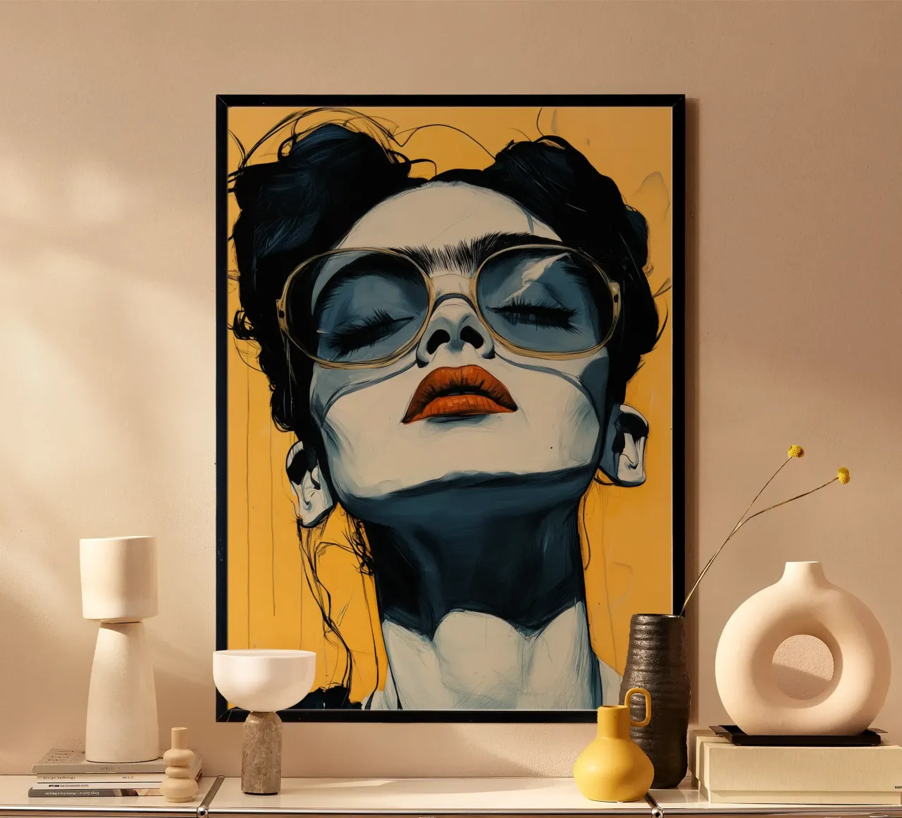 Volto di donna poster con telaio in legno da Justyna Jaszke JBJart