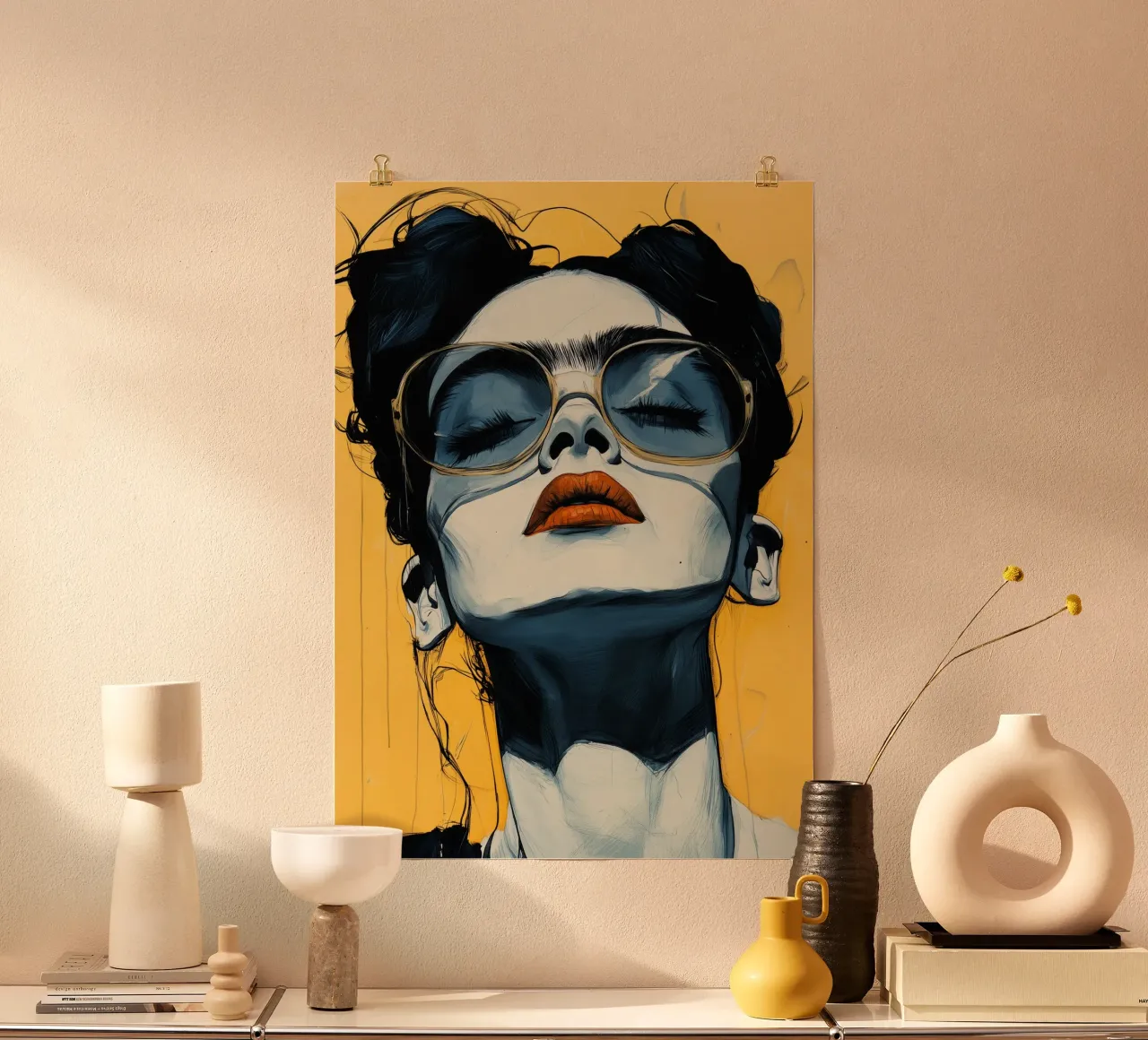 Volto di donna poster con telaio in legno da Justyna Jaszke JBJart