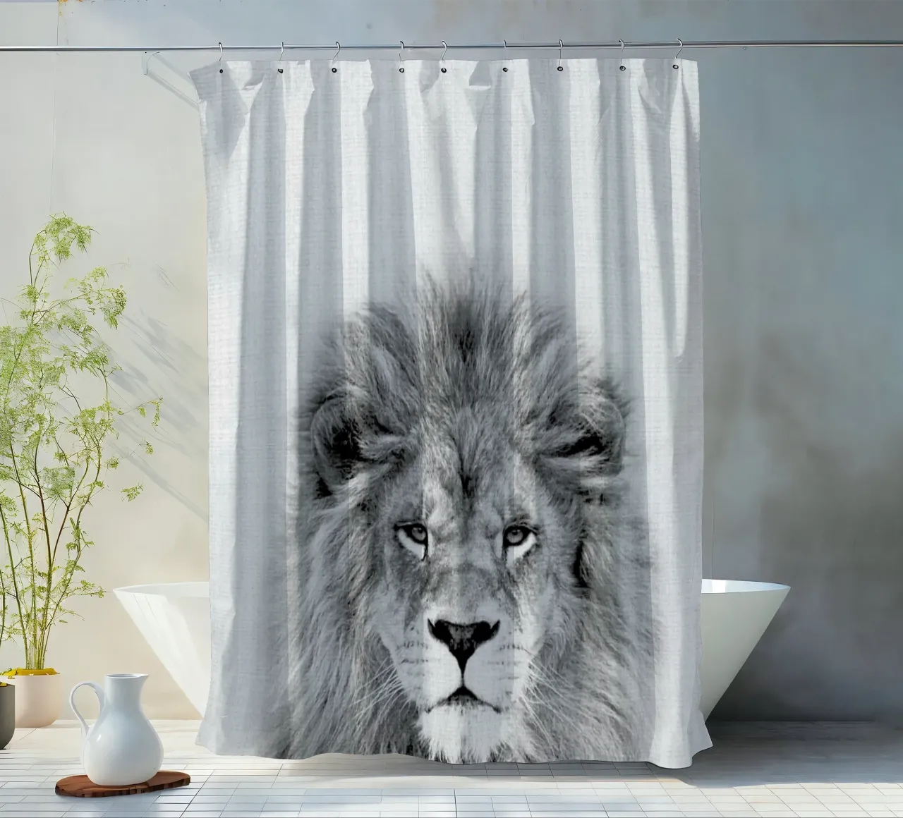 Peekaboo Lion BW tenda da doccia da Lila x Lola