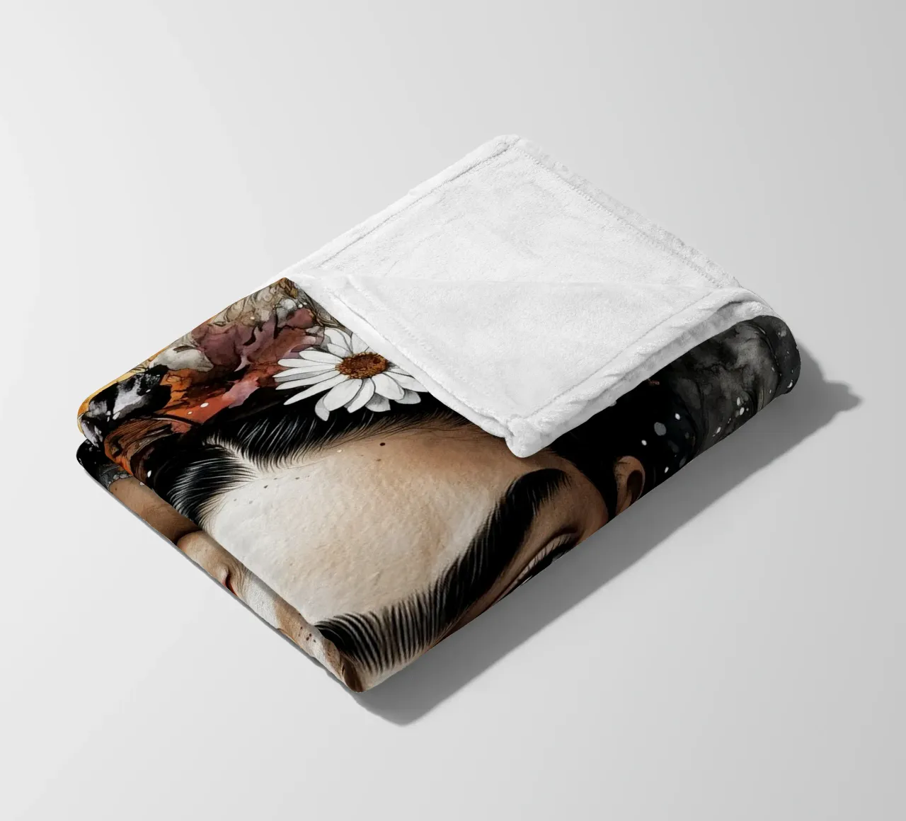 Frida portrait fleece blanket by Justyna Jaszke JBJart