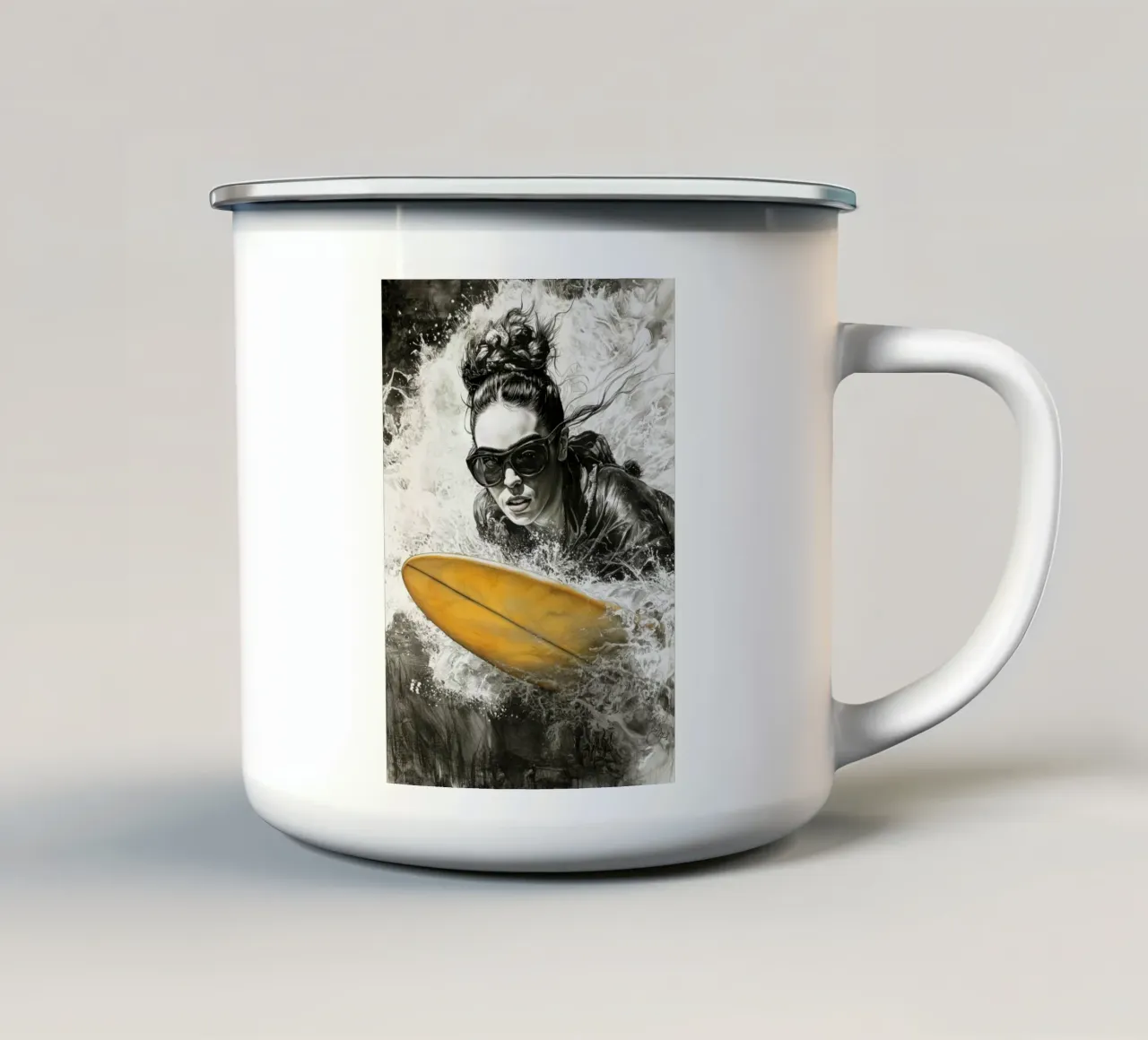 Ragazza che fa surf tazza in smalto da Justyna Jaszke JBJart